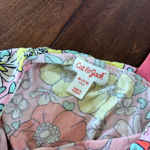 Cat and Jack Girls Medium 7/8 Summer Romper Outfit Pink Floral Sleevless - Picture 5 of 6